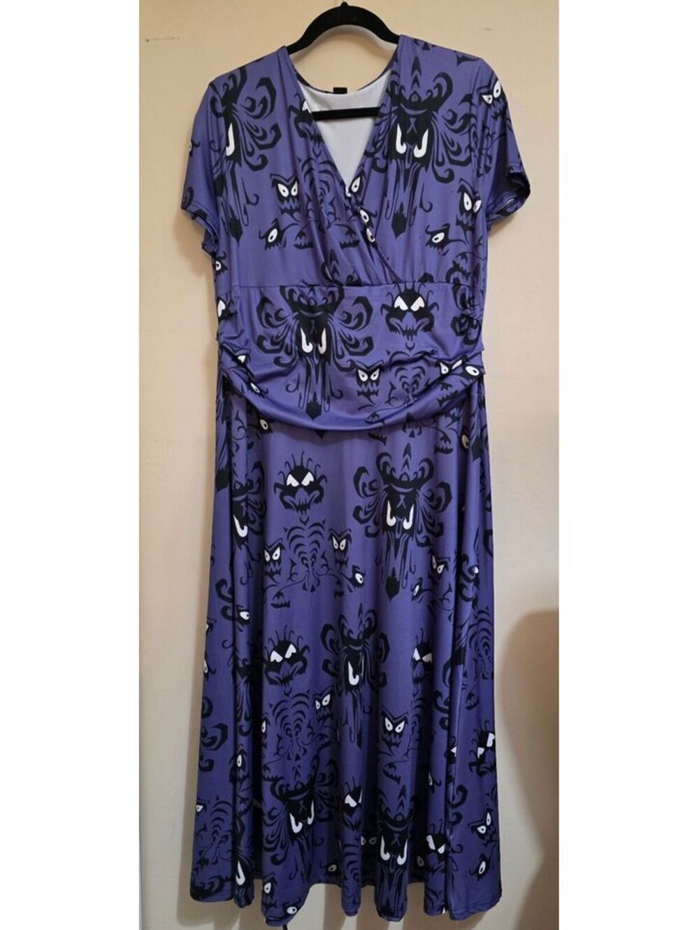 Haunted Mansion Pattern Maxi Dress with Abstract Purple, Black, and White